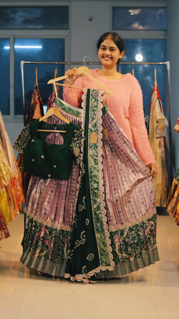 Lavender & Bottle Green Kanchi Pattu Half Saree - DP524