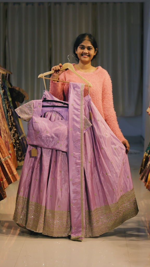 Pastel Lavender Monochrome Half Saree - DP546