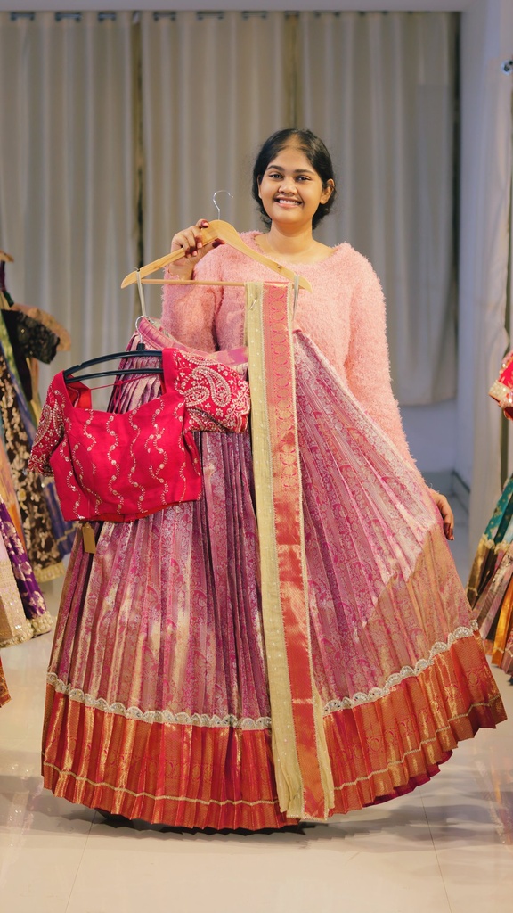 Rani Pink & Pastel Lilac Half Saree - DP549