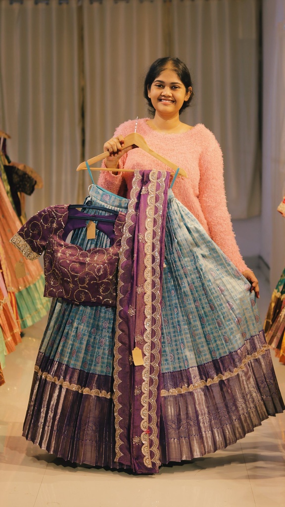 Sky Blue & Royal Violet Half Saree - DP552