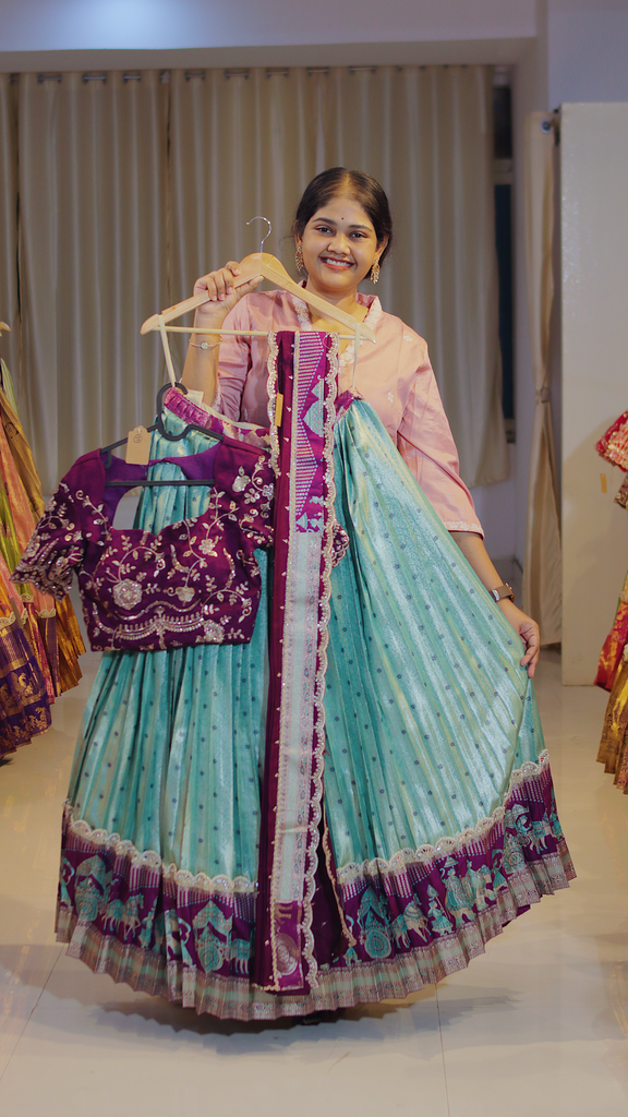 Sage Green & Lavender Lilac Ready-to-Wear Half Saree - DP566