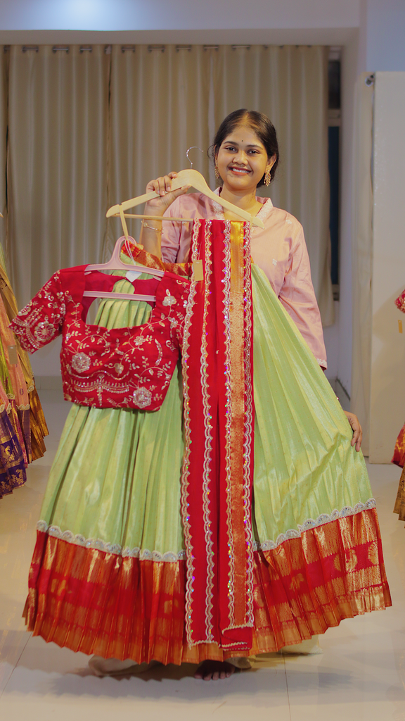 Mustard Gold & Coral Terracotta Ready-to-Wear Half Saree - DP571