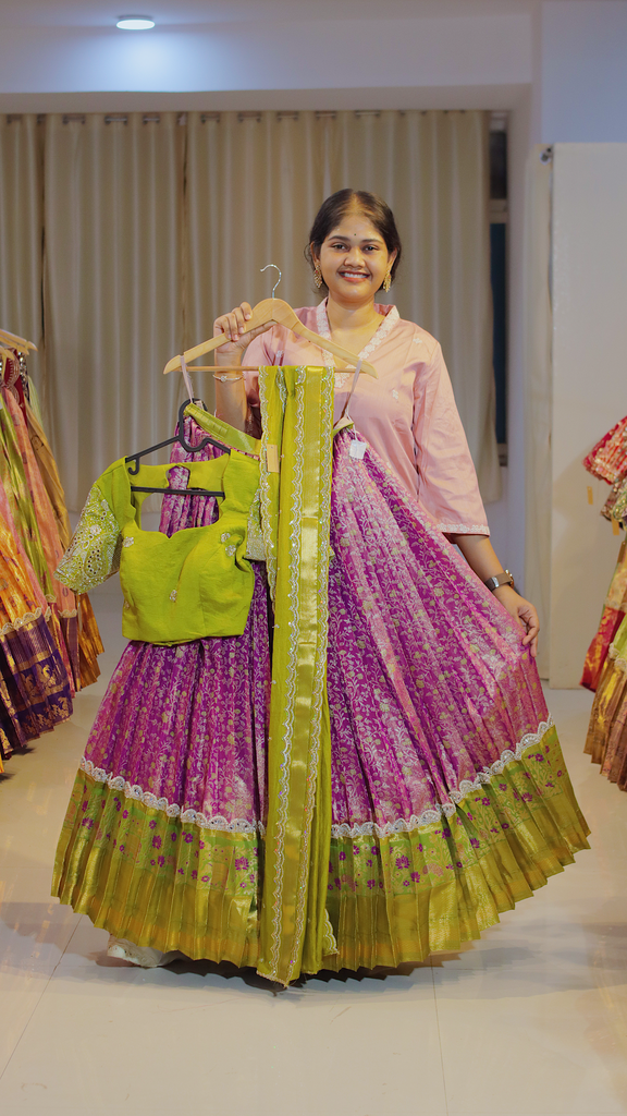 Dusty Mauve & Mustard Gold Ready-to-Wear Half Saree - DP575