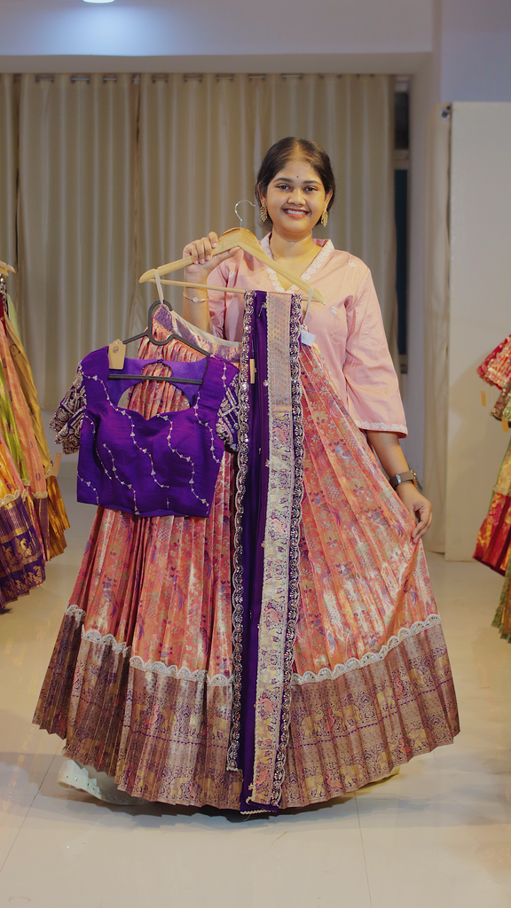 Dusty Mauve Monochrome Ready-to-Wear Half Saree - DP579