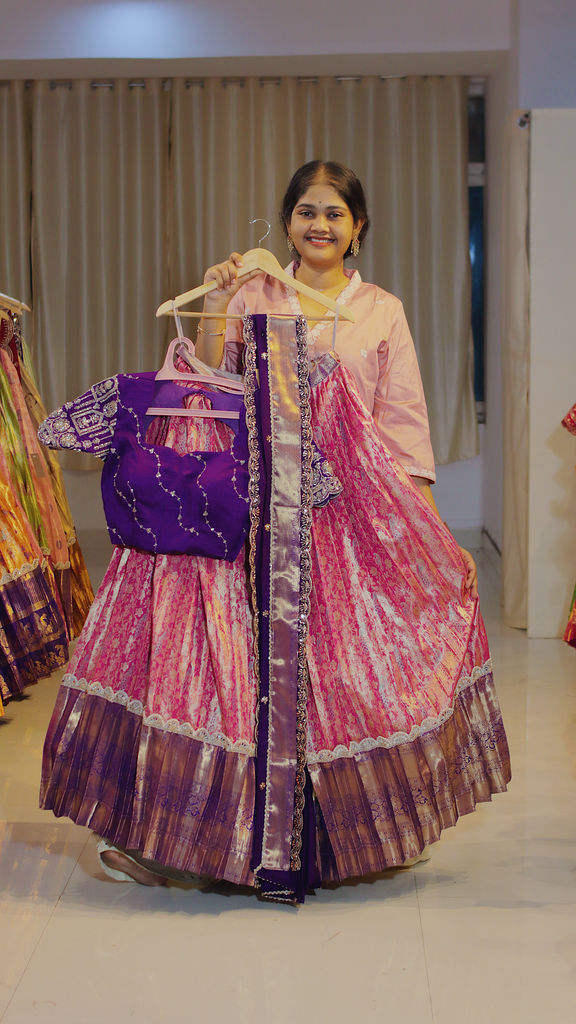 Dusty Mauve with Chocolate Brown Border Ready-to-Wear Half Saree - DP595