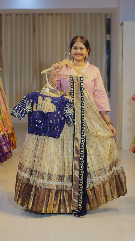 Lavender Lilac with Pewter Slate Border Ready-to-Wear Half Saree - DP599