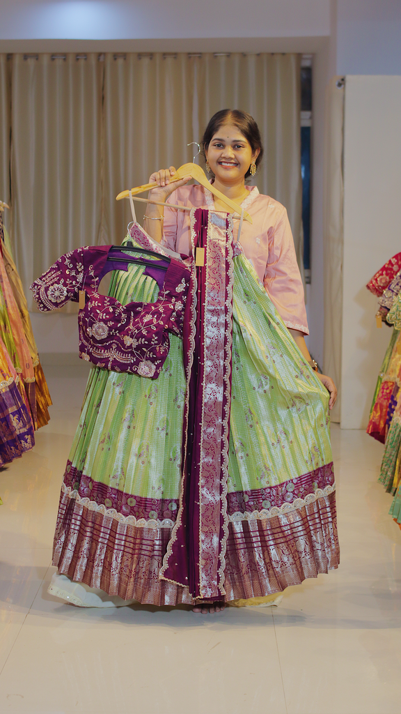 Sage Green & Lavender Lilac Ready-to-Wear Half Saree - DP603