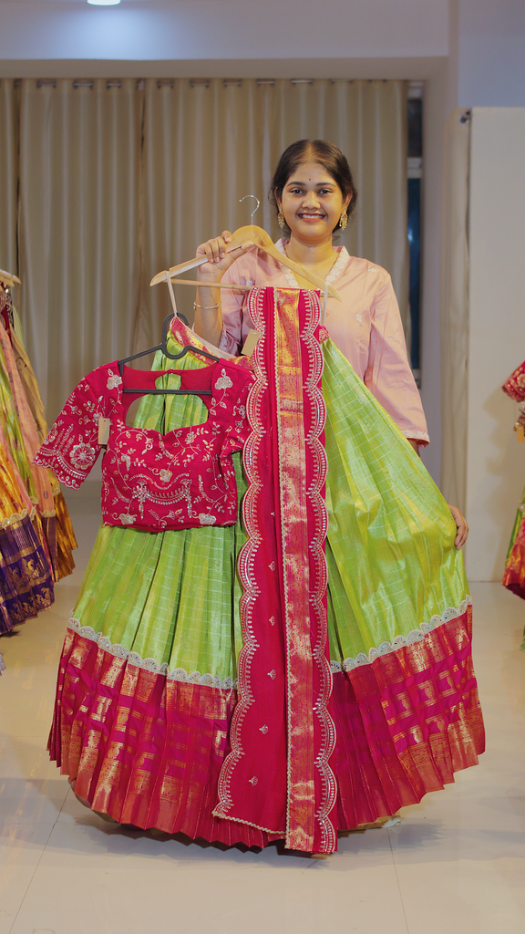 Dusty Mauve & Coral Terracotta Ready-to-Wear Half Saree - DP605