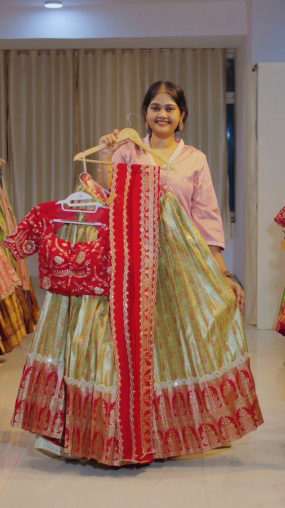 Dusty Mauve & Coral Terracotta Ready-to-Wear Half Saree - DP610