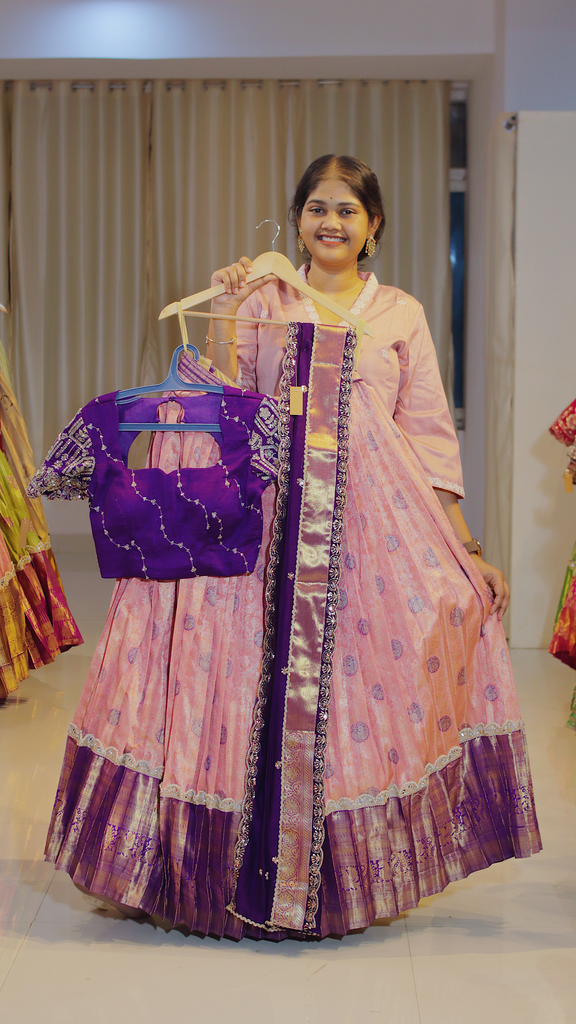 Blush Peach & Dusty Mauve Ready-to-Wear Half Saree - DP612