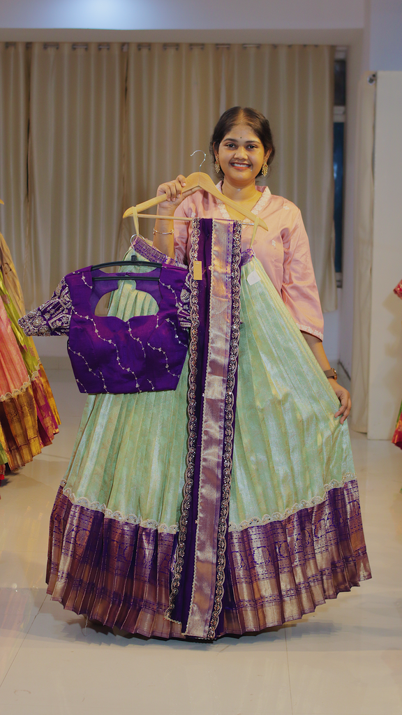 Sage Green & Dusty Mauve Ready-to-Wear Half Saree - DP614