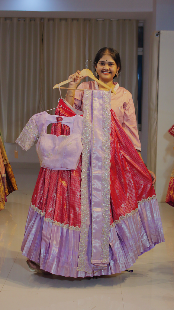 Dusty Mauve & Lavender Lilac Ready-to-Wear Half Saree - DP615