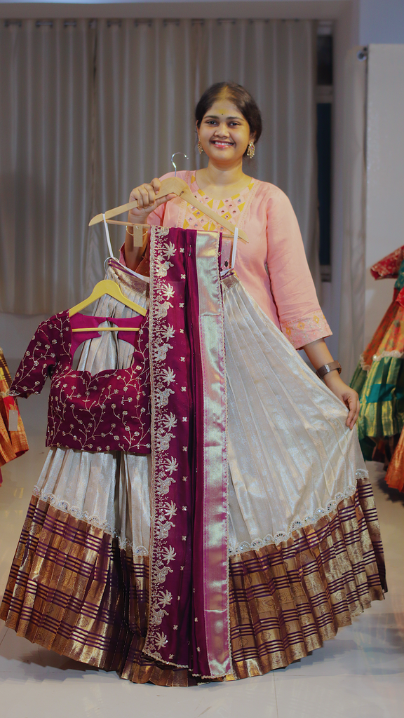 Lavender Mauve & Dusty Rose Kanchipattu Ready-to-Wear Half Saree - DP633