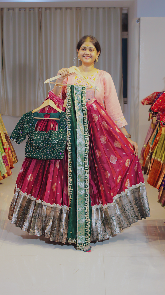 Copper Rust & Dusty Rose Kanchipattu Ready-to-Wear Half Saree - DP644