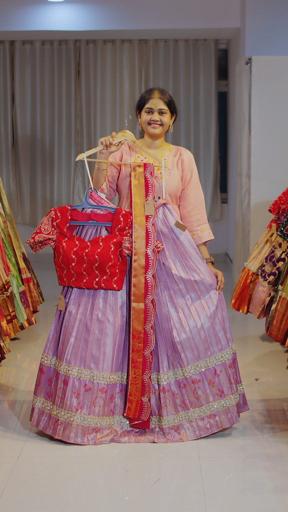 Classic Dusty Rose Kanchipattu Ready-to-Wear Half Saree - DP651