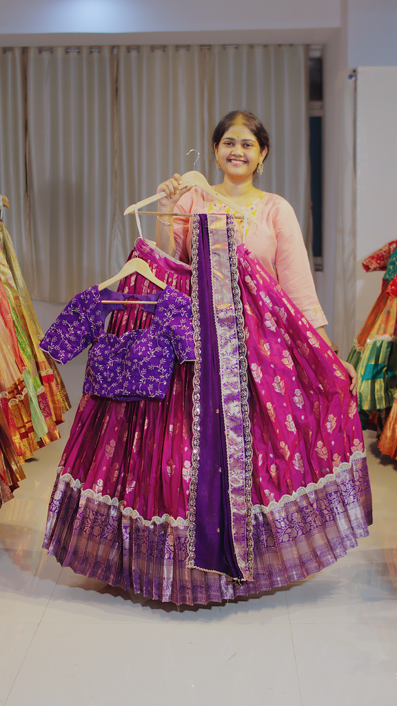 Deep Purple & Dusty Rose Kanchipattu Ready-to-Wear Half Saree - DP657