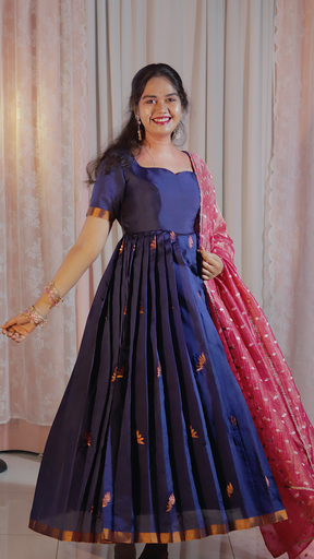 [DP-D-006] DP-D-006 – Two-Piece Anarkali Dress with Navy Blue & Pink Dupatta