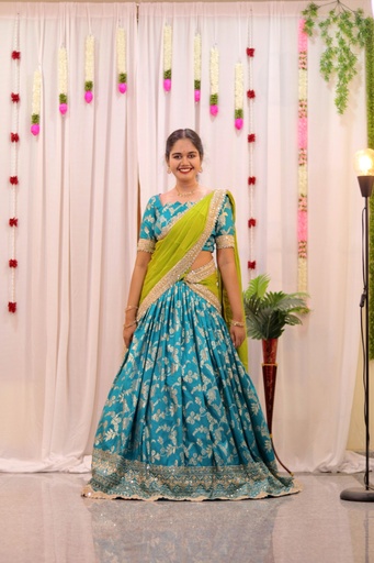 [DP030] Elegant Blue & Green Half-Saree â€“ Deeprastore