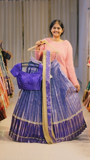 [DP554] Lavender Blue & Royal Blue Half Saree - DP554