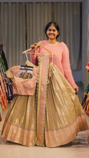 [DP556] Champagne Gold & Blush Pink Half Saree - DP556