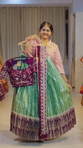 [DP564] Olive Green & Lavender Lilac Ready-to-Wear Half Saree - DP564