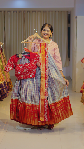 [DP569] Dusty Mauve & Coral Terracotta Ready-to-Wear Half Saree - DP569