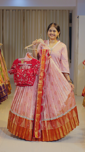 [DP577] Blush Peach & Coral Terracotta Ready-to-Wear Half Saree - DP577