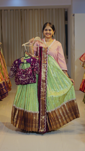 [DP581] Sage Green & Dusty Mauve Ready-to-Wear Half Saree - DP581