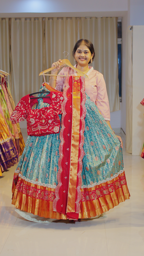 [DP586] Lavender Lilac & Coral Terracotta Ready-to-Wear Half Saree - DP586