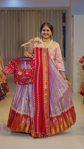 [DP591] Dusty Mauve & Coral Terracotta Ready-to-Wear Half Saree - DP591