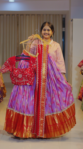 [DP597] Orchid Purple & Coral Terracotta Ready-to-Wear Half Saree - DP597