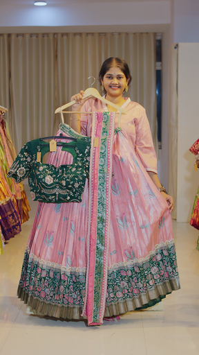 [DP600] Lavender Lilac with Pewter Slate Border Ready-to-Wear Half Saree - DP600