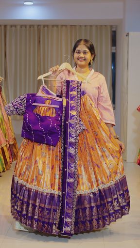 [DP606] Coral Terracotta & Dusty Mauve Ready-to-Wear Half Saree - DP606