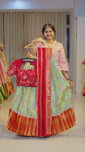[DP608] Lavender Lilac & Coral Terracotta Ready-to-Wear Half Saree - DP608