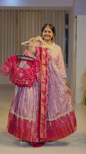 [DP617] Dusty Mauve & Coral Terracotta Ready-to-Wear Half Saree - DP617