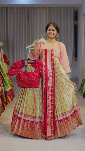 [DP630] Copper Rust & Dusty Rose Kanchipattu Ready-to-Wear Half Saree - DP630
