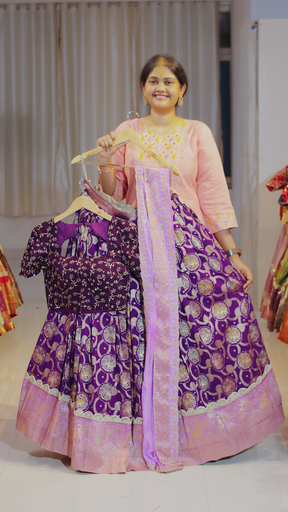 [DP648] Lavender Mauve & Blush Peach Kanchipattu Ready-to-Wear Half Saree - DP648