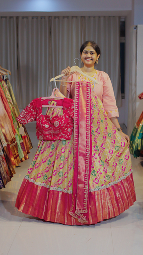 [DP656] Dusty Rose & Crimson Red Kanchipattu Ready-to-Wear Half Saree - DP656